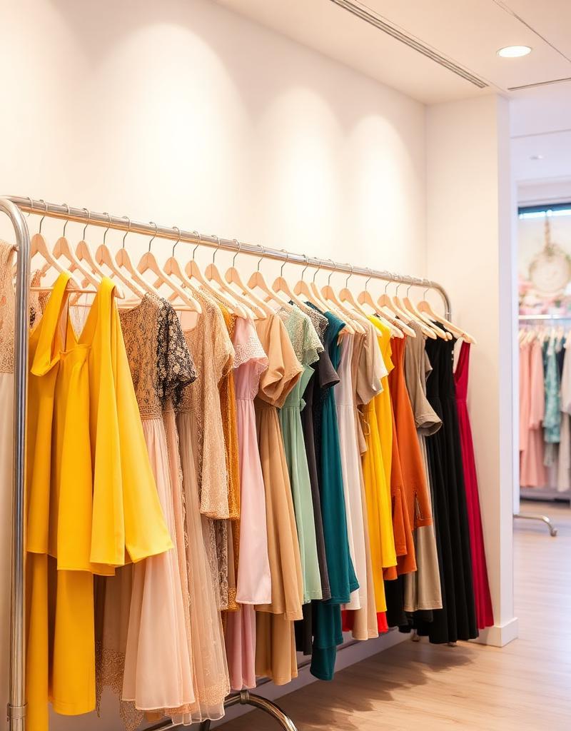 Vestidos coloridos em arara